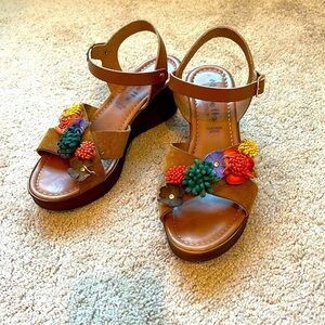 Mariella Leather wedge platform sandals with 3D flowers